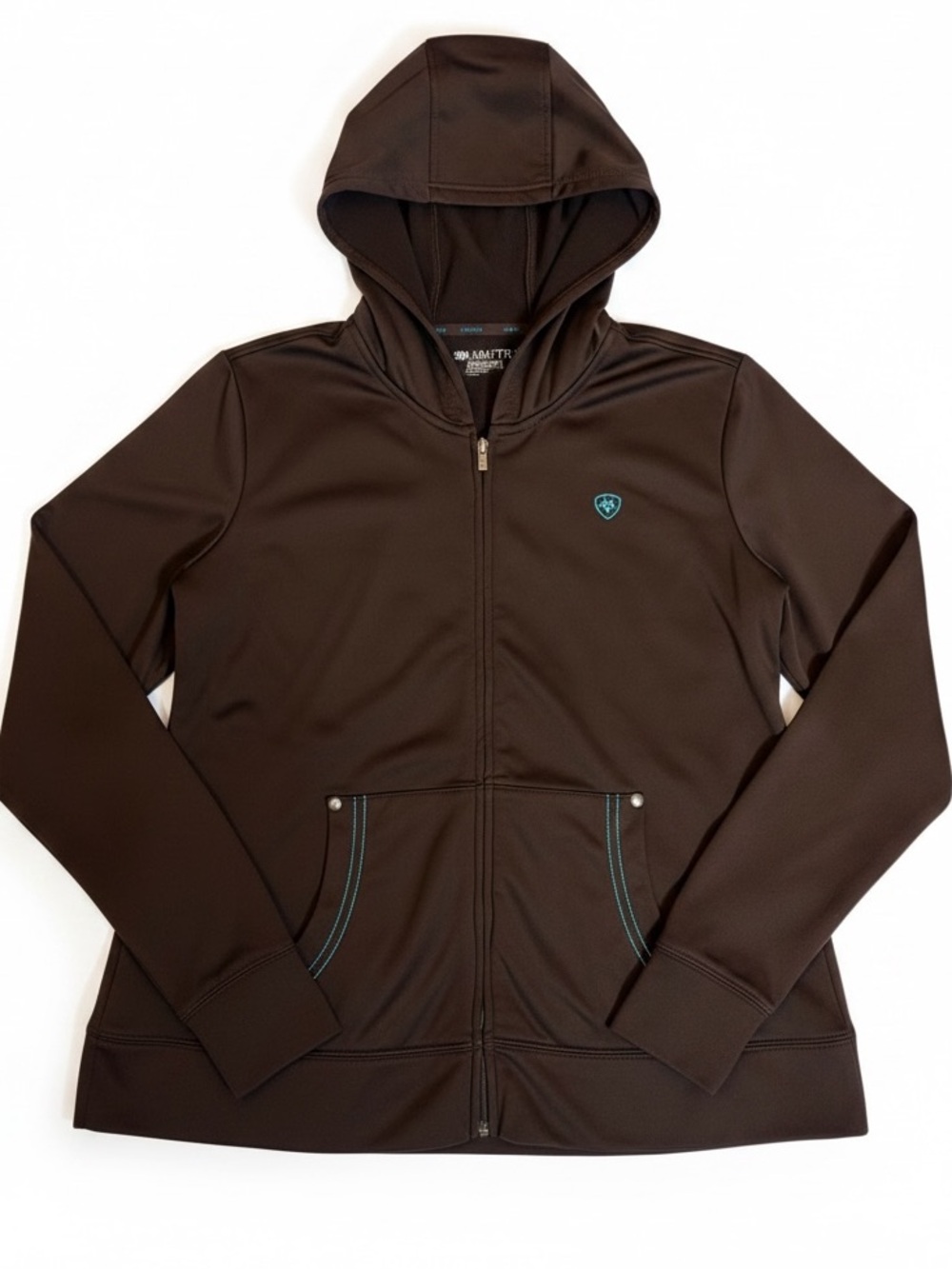 Ariat Brown Turquoise Large Hoodie Equestrian Riding Zipper Jacket Pocket - Picture 6 of 6